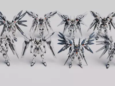 White Mecha Robot Winged Collection with PBR Textures Bundle 3D model
