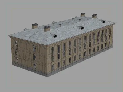 Classic brick residential building with pitched roof 3D model