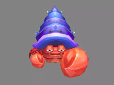 Cartoon hermit crab Low-poly 3D model
