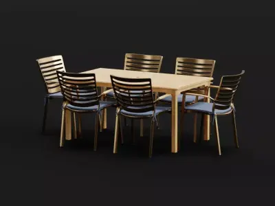 Modern Teak Dining Set Free low-poly 3D model