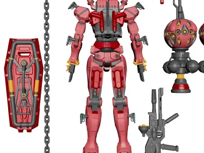 Red Gundam  GQuuuuuuX 3DModel NoRig NoTexture Low-poly 3D model Low-poly 3D model