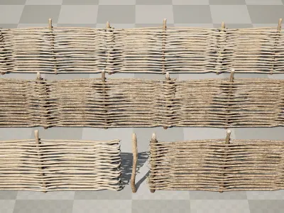 Rustic Pasture Fence wooden village wicker Low-poly 3D model