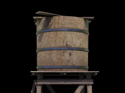 Wooden water tower Free low-poly 3D model