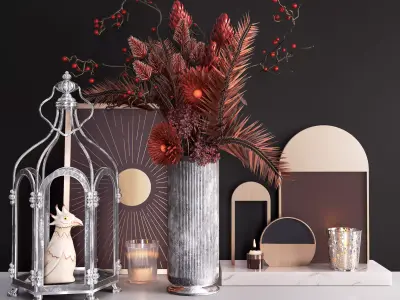 Decor Set With Cage and Flowers 3D model