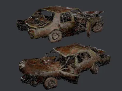 Apocalyptic Damaged Destroyed Vehicle Car Game Ready 10 Low-poly 3D model