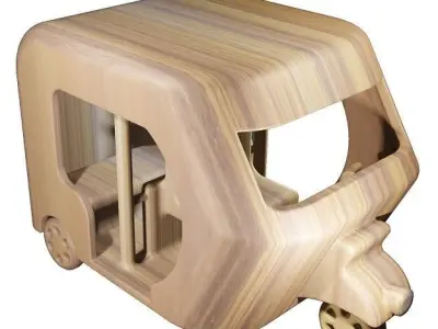 Wooden Auto Rickshaw Toy Low-poly 3D model