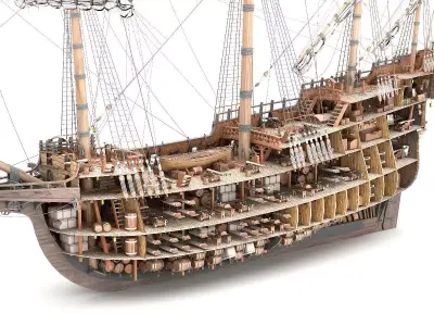 This 3D Galleon includes a fully detailed interior 01 3D model