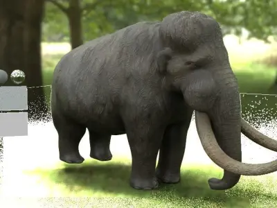 Mammoth elephant on computer screen Low-poly 3D model