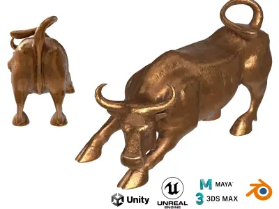 Bronze Buffalo statue Low-poly 3D model