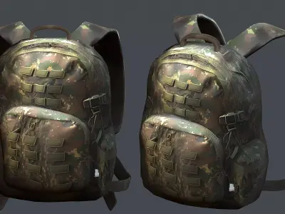Backpack military combat Black baggage bag luggage Low-poly 3D model
