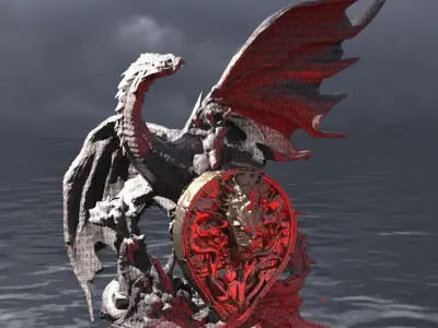 Dark Wyvern Arthurian Dragon Statue Crest  3D model