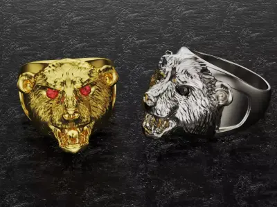 Bear gold and silver jewelry 3D model