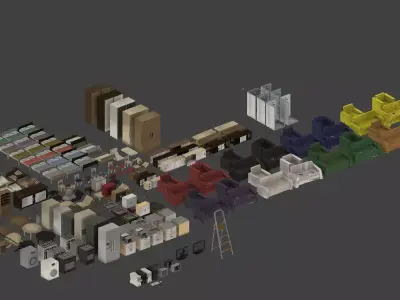 Furniture set Low Poly TopDown Low-poly 3D model