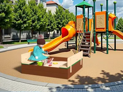 Little Girl Playing in Sandpit Fur 3D model