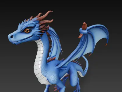 Dragon Blue Realistic 3D Model Basic - Low Poly Realistic Low-poly 3D model