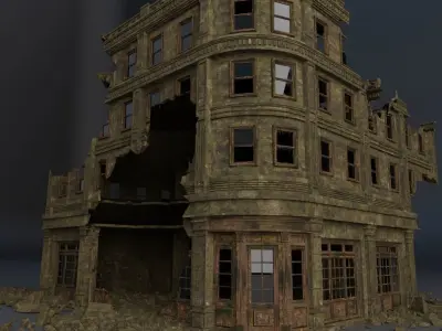 DESTROYED BUILDING CLASSICAL APOCALYPSE WAR RUINED 01 Low-poly 3D model