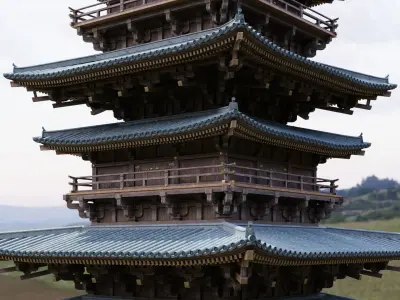 Japanese Modular Pagoda 2 Low-poly 3D model