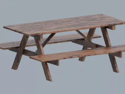 Wooden Park Bench with Table Game Ready Free low-poly 3D model