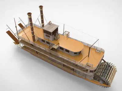 Paddle Steam Boiler Ship 3D model