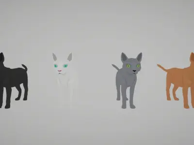 Flat World - Cats - Rigged and Animated Low-poly 3D model