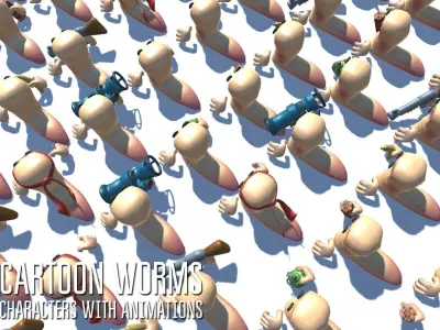 Cartoon worms - characters with animations Low-poly 3D model