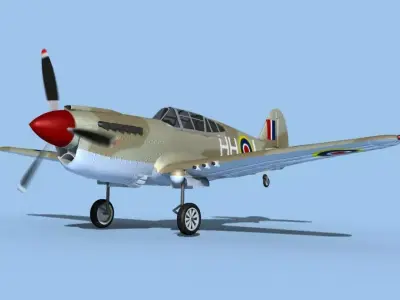 Curtiss P-40F Tomahawk V03 RAF 3D model
