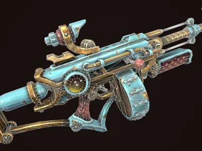 Steampunk assault rifle Low-poly 3D model