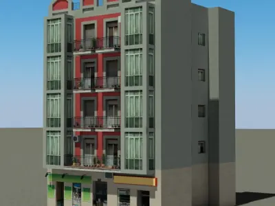 Building with two floors and roof Low-poly 3D model