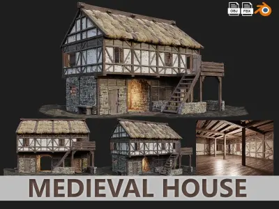 Medieval Old House PBR 4K GameReady Pack 13 to 16 Low-poly 3D model