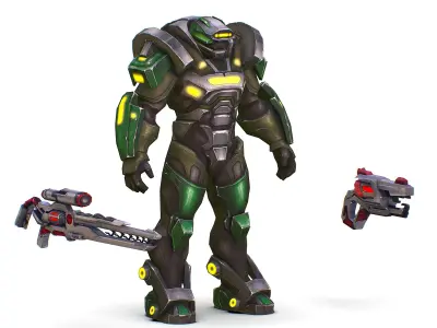 Cartoon Sci-Fi Cyborg Drone Sniper Soldier Low-poly 3D model