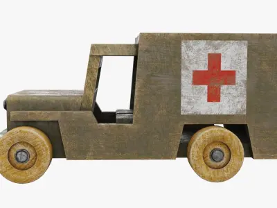 Antique wooden toy military ambulance car 3D model