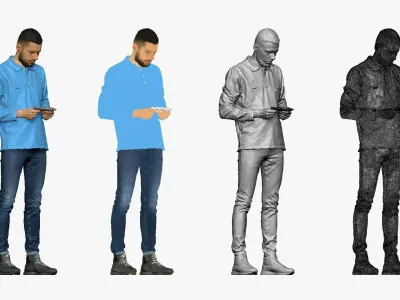 001297 man with beard in blue polo and jeans with money 3D model