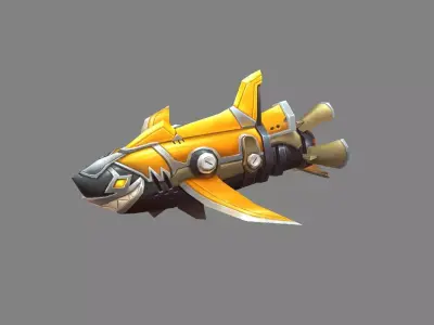 Cartoon shark rocket character Low-poly 3D model