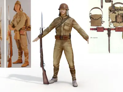 JAPANESE SOLDIERS Low-poly 3D model