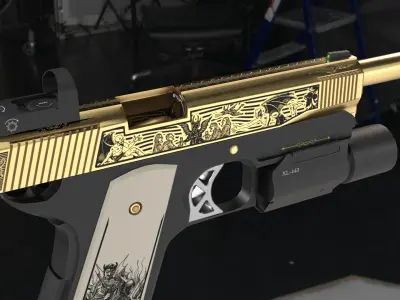 Malefic Engraved 1911 Pistol Low-poly 3D model
