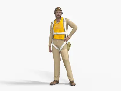 Pilot of WW2 Uniform Rigged Animated Low-poly 3D model