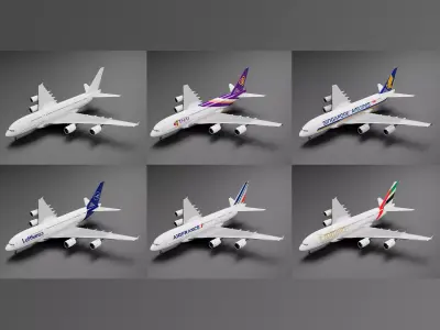 Airbus A380-800 6 Liveries Pack 3D Model Collection