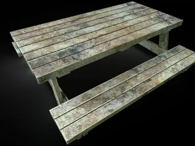 Wooden picnic Table for garden with old texture Free low-poly 3D model