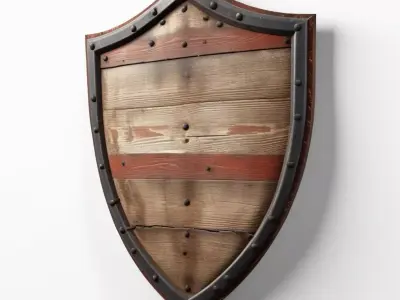 Damaged Wooden Shield with Iron Rim 3D model