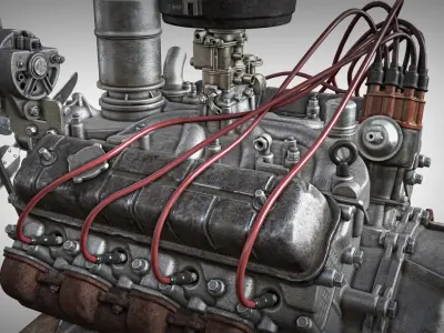 Old engine truck motor ZMZ-53 V8 yk1 Low-poly 3D model