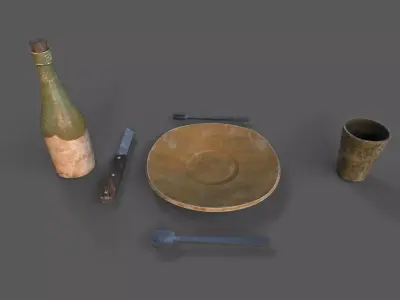 Medieval tableware Low-poly 3D model