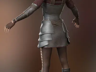 caracter low-poly 3d model medieval fantasy girl knight Low-poly 3D model