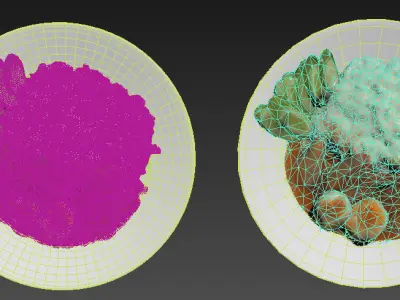 Plate of Food Egg and Cucumber in sauce -  Low-poly 3D model