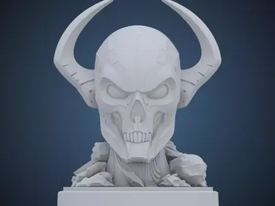 Cybernetic Horned Skull Bust  Sci-Fi Sculpture PM-225 3D print model