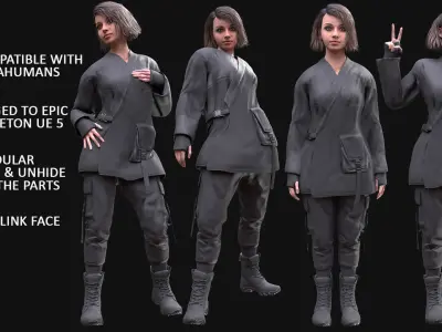 Woman - Military Outfit 6 - Modular - Rigged Low-poly 3D model