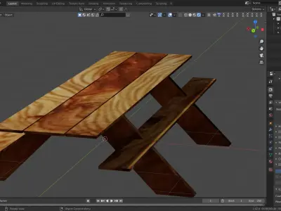 Bench wooden Low-poly 3D model 4