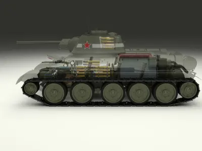 T34-76 Tiger Tank Early Pack with Interior and Engine Bay 3D model