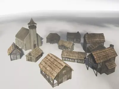 Medieval buildings pack Low-poly 3D model