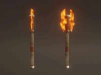 Double Bit Fire Axe - Elemental Axe - Model 01 Low-poly 3D model
