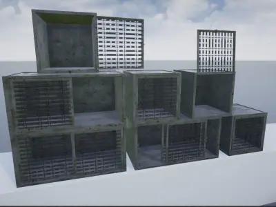 Lowpoly Metal Animal Cages Low-poly 3D model